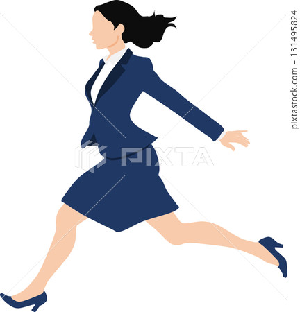 Illustration of a woman crossing the finish line in first place 131495824