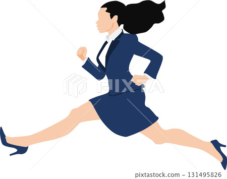 Illustration of a woman crossing the finish line in first place 131495826