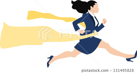 Illustration of a woman crossing the finish line in first place 131495828