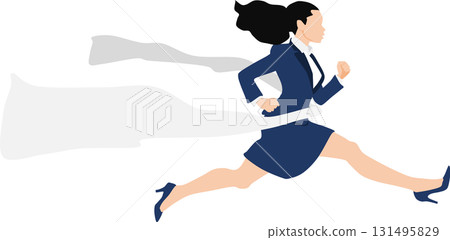 一位女士率先衝過終點線的插圖 131495829