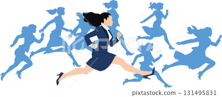 一位女士率先衝過終點線的插圖 131495831