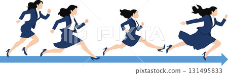 Illustration of a woman crossing the finish line in first place 131495833