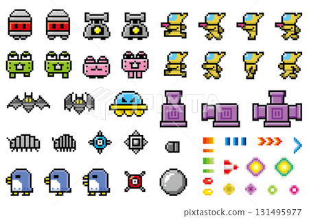 遊戲風格的像素藝術機械敵人角色集 遊戲風格的像素藝術機械敵人角色集 131495977