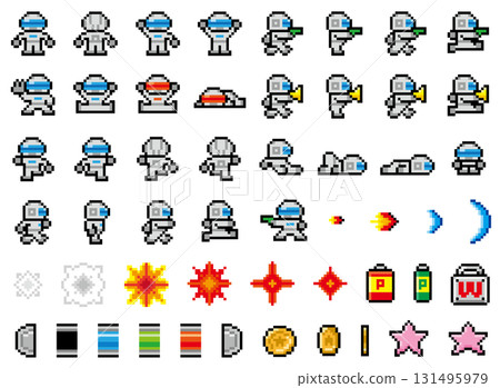 Game-style pixel art mechanic character set Game-style pixel art mechanic character set 131495979