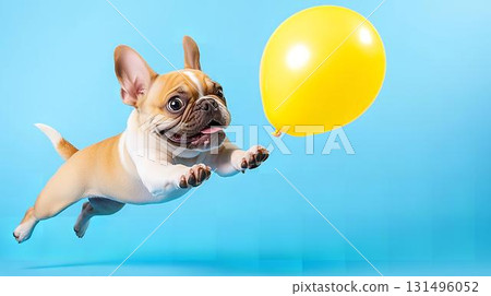 法國鬥牛犬追趕氣球 131496052