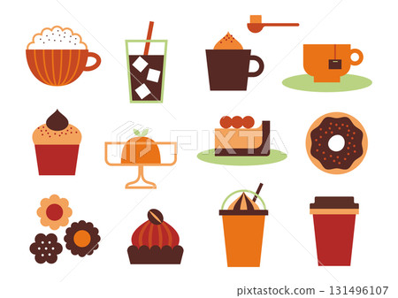 Cute cafe coffee and snack illustration set 131496107