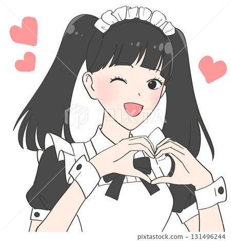 Illustration of a maid cafe girl making a heart with her hands Illustration of a maid cafe girl making a heart with her hands 131496244
