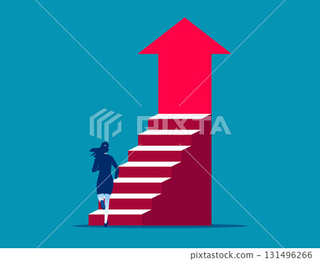 Employee worker running from ladder to rising arrow 131496266