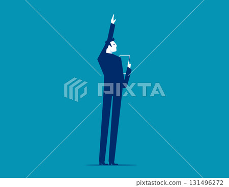 Greeting. Businessman standing with arm up gesture 131496272