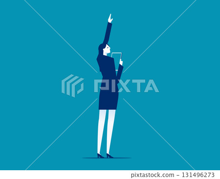 Greeting. Businesswoman standing with arm up gesture Greeting. Businesswoman standing with arm up gesture 131496273