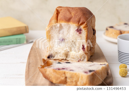 Dried fruit bread and hot coffee 131496453