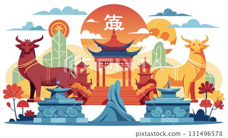 This high resolution image captures the artistry and symbolism of the Chinese zodiac sculptures, beautifully contrasted against the clear sunny sky and the serene park setting, producing a sophistica This high resolution image captures the artistry and symbolism of the Chinese zodiac sculptures, beautifully contrasted against the clear sunny sky and the serene park setting, producing a sophistica 131496578