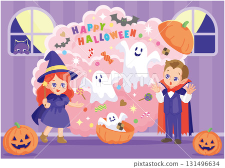 萬聖節之夜，巫師用魔法嚇唬吸血鬼 131496634