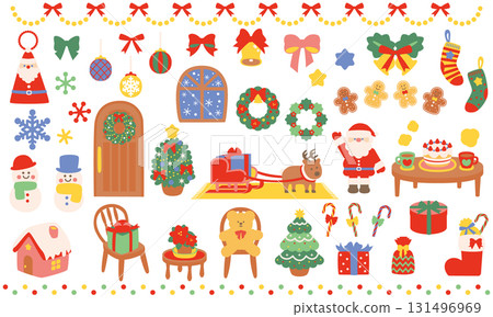 A cute and cozy Christmas illustration material set 131496969