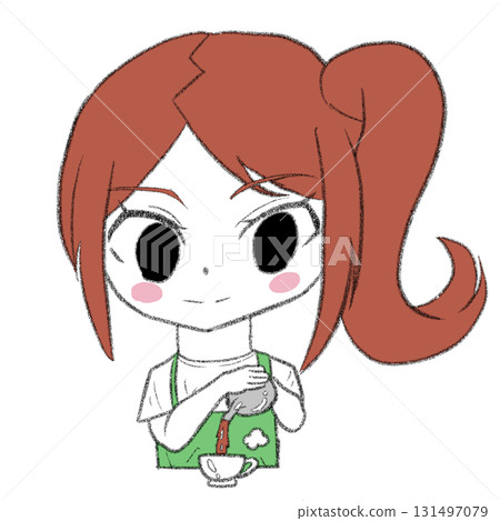 A girl wearing an apron pouring hot tea A girl wearing an apron pouring hot tea 131497079