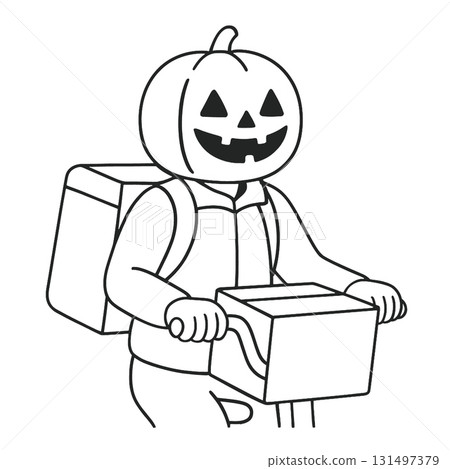 Coloring book coloring page featuring person with pumpkin head riding bicycle for coloring fun Coloring book coloring page featuring person with pumpkin head riding bicycle for coloring fun 131497379