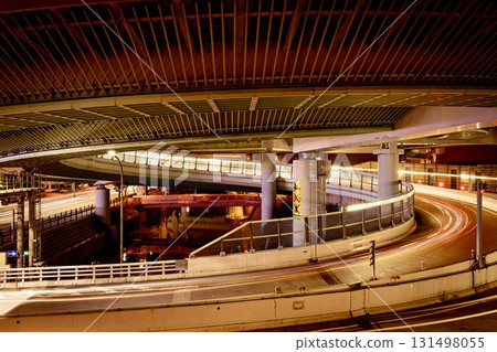 Night view of the giant snake-like loop line at Kurokawa Interchange in Nagoya 131498055