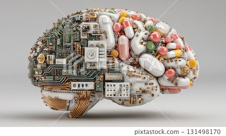 Creative fusion of technology and biology with an AI brain concept Creative fusion of technology and biology with an AI brain concept 131498170