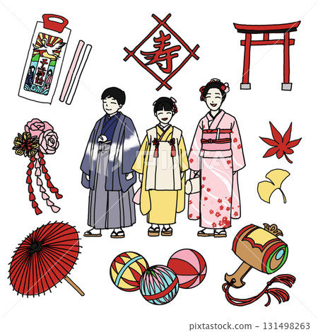Shichi-Go-San hand-drawn illustration set 131498263