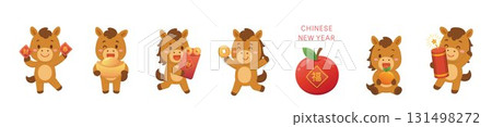 不同表情與動作的馬角色或吉祥物或卡通人物,中國農曆新年的向量插畫 不同表情與動作的馬角色或吉祥物或卡通人物,中國農曆新年的向量插畫 131498272