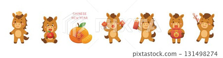 Horse characters or mascots or cartoon characters with different expressions and actions, vector illustration for Chinese New Year Horse characters or mascots or cartoon characters with different expressions and actions, vector illustration for Chinese New Year 131498274