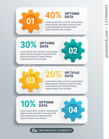 Gear Infographic Template with Percentage Data Options for Business and Process Presentation 131498401