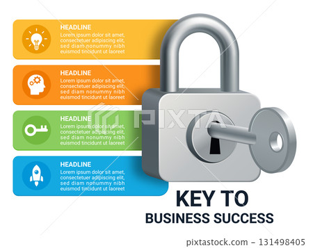 Business key to success infographic. Creative lock and key diagram template. Business key to success infographic. Creative lock and key diagram template. 131498405
