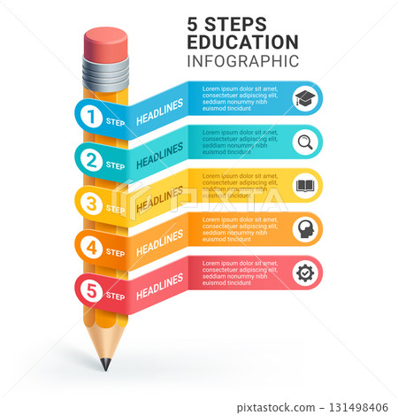 5 Steps Education Infographic with Pencil Design 5 Steps Education Infographic with Pencil Design 131498406