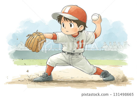 Baseball pitcher getting into pitching form 131498665