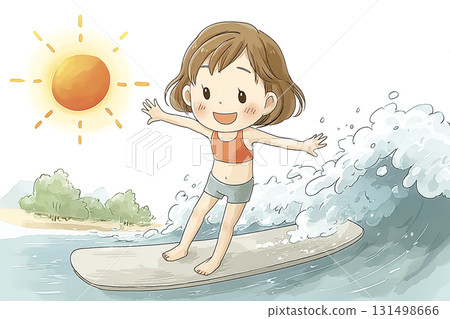 短髮女衝浪者（全身） 131498666