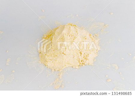 Protein Powder on White Background Front and Top View Photostock 131498685