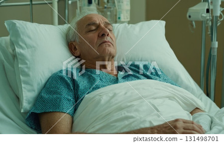 Elderly man in hospital bed is sleeping 131498701