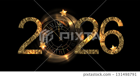 Merry Christmas. Isolated number 2026 with round gold color clock 131498791