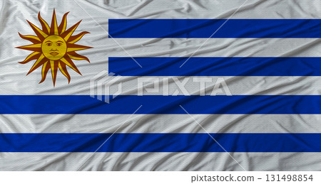 Uruguayan flag waving. Flag of Uruguay with cloth texture Uruguayan flag waving. Flag of Uruguay with cloth texture 131498854