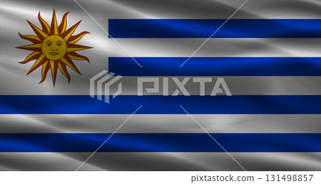 Uruguay flag with fabric texture. Realistic flag of Uruguay waving Uruguay flag with fabric texture. Realistic flag of Uruguay waving 131498857
