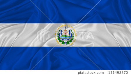 Flag of El Salvador with cloth texture. Close up of El Salvador flag waving Flag of El Salvador with cloth texture. Close up of El Salvador flag waving 131498870