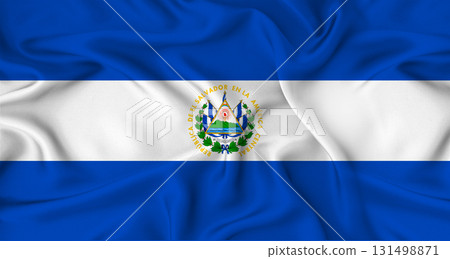 Realistic El Salvador flag waving. Close up of flag of El Salvador with cloth texture Realistic El Salvador flag waving. Close up of flag of El Salvador with cloth texture 131498871