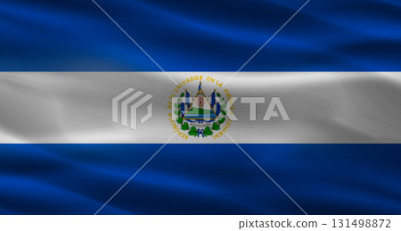 El Salvador flag with fabric texture. Realistic flag of El Salvador waving El Salvador flag with fabric texture. Realistic flag of El Salvador waving 131498872