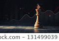chess or chess piece concept. Wooden king chess piece stands tall on dark graph background symbolizing strategy and power 131499039