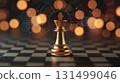 chess or chess piece concept. Chess Winner concept. Triumphant Golden Chess Victory A Shimmering Masterpiece on the Board 131499046