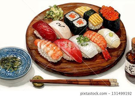 Sushi set, hand-drawn style, watercolor Sushi set, hand-drawn style, watercolor 131499192