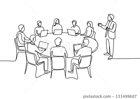 Business Meeting Continuous Line Drawing Vector. Corporate Teamwork and Presentation Vector Illustration. 131499687