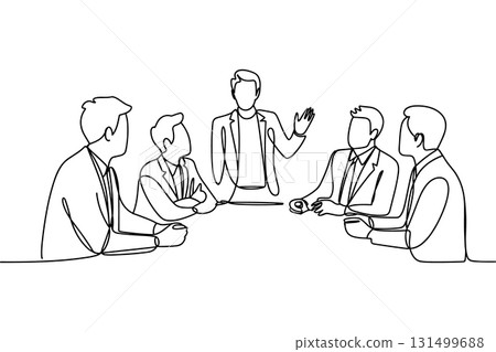 Business Meeting Continuous Line Drawing Vector. Corporate Teamwork and Presentation Vector Illustration. Business Meeting Continuous Line Drawing Vector. Corporate Teamwork and Presentation Vector Illustration. 131499688