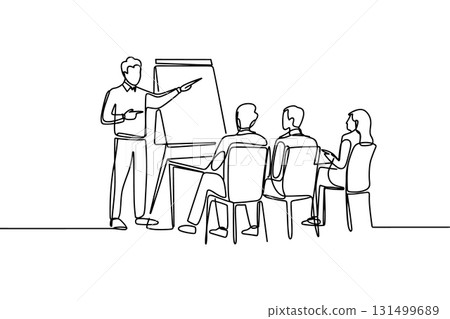 Business Meeting Continuous Line Drawing Vector. Corporate Teamwork and Presentation Vector Illustration. 131499689