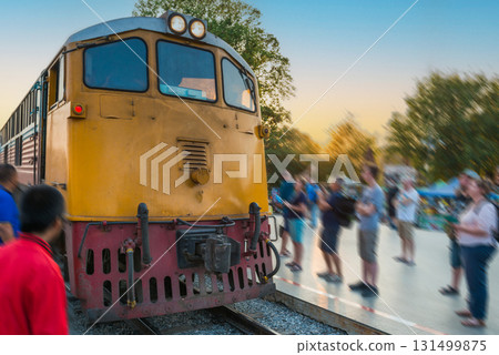 Train locomotive arrive to train rail station 131499875