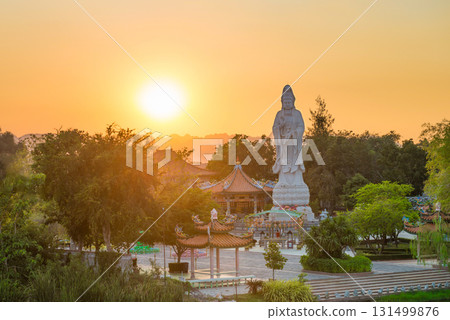 Chinese temple ornate with dragons at sunset 131499876