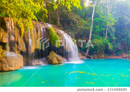 Beautiful waterfall in wild rainforest in Erawan National park, Thailand Beautiful waterfall in wild rainforest in Erawan National park, Thailand 131499890