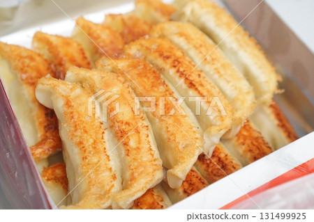A close-up of fragrantly cooked Utsunomiya gyoza dumplings 131499925