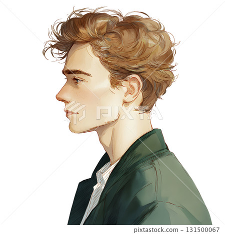 年輕男子的側面插畫｜休閒清爽的男性角色 131500067