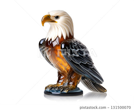 玻璃白頭鷹雕像。白色背景。 131500070